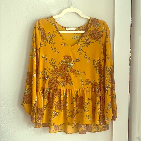 Newbury Kustom Tops - Mustard yellow long sleeved blouse